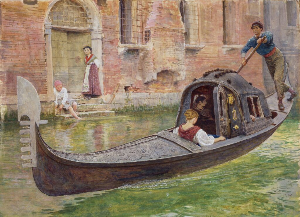 Old style oil painting of a rower in Venice